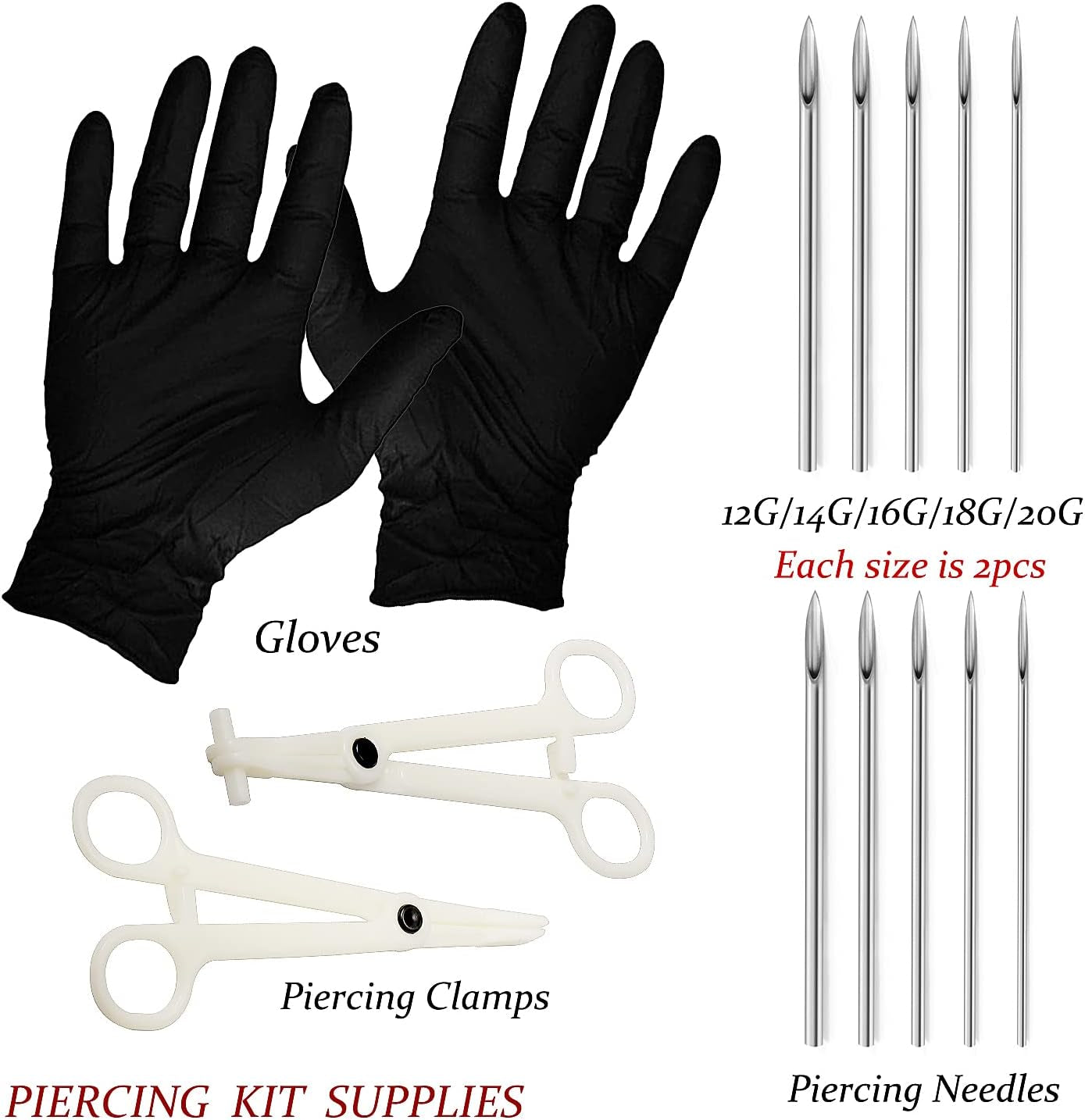 Vsnnsns Piercing Kit 316L Surgical Steel Body Jewelry Piercing Kit with 12G 14G 16G 18G 20G Piercing Needles Use for Nose Septum Lip Tongue Belly Eyebrow Rings Ear Piercing Kit Silver Black Rainbow