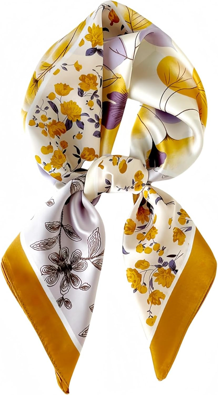 MINIDORA Satin Scarves for Women 27.5 × 27.5 Inches Medium Square Elegant Silk Feeling Head Scarf