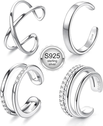 Jerywe 4 Pcs 925 Sterling Silver Ear Cuff for Women Non Piercing Adjustable Ear Cuff Earrings Clip on Cartilage Helix Wrap Ear Jewelry Set