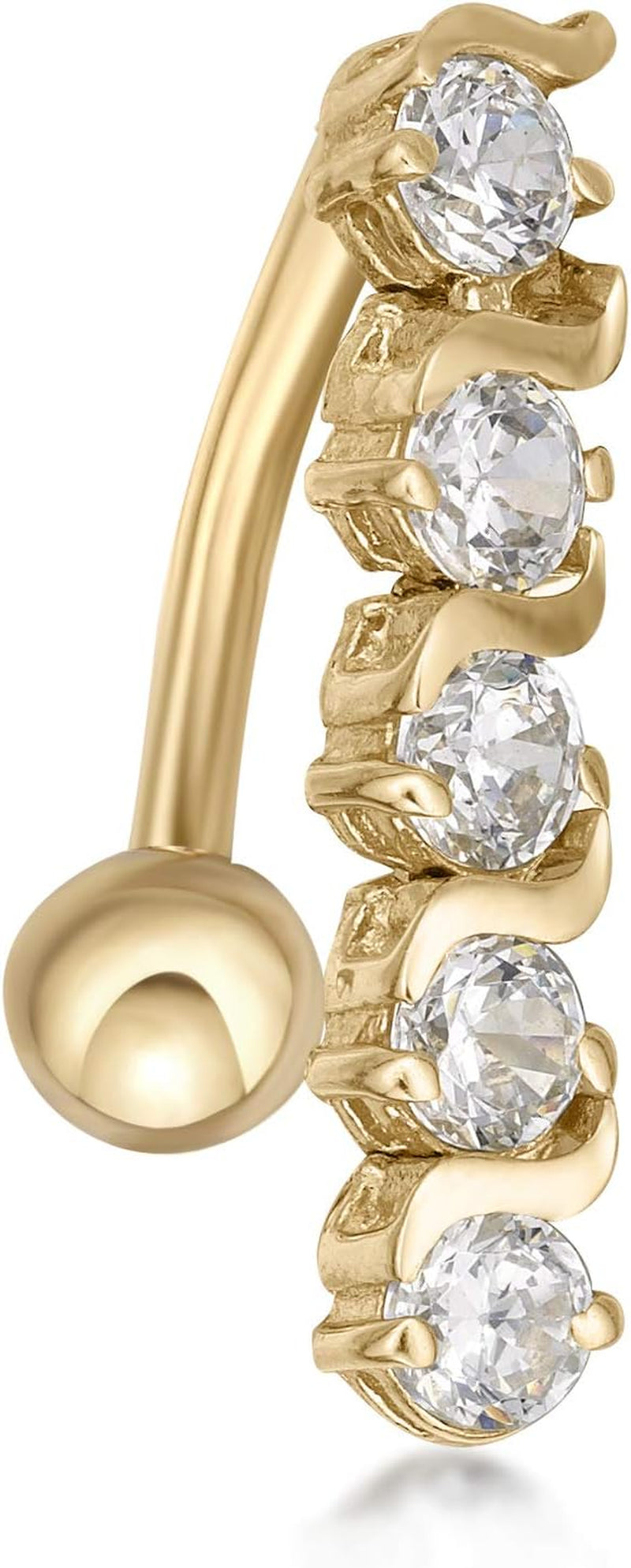 Lavari Jewelers 16 Gauge Top Mount Belly Ring for Women - 10K White or Yellow Gold 12 Mm Cubic Zirconia Belly Ring for Her - CZ Unisex Stud Hypoallergenic Piercing Jewelry - 16G Body Piercing for Men