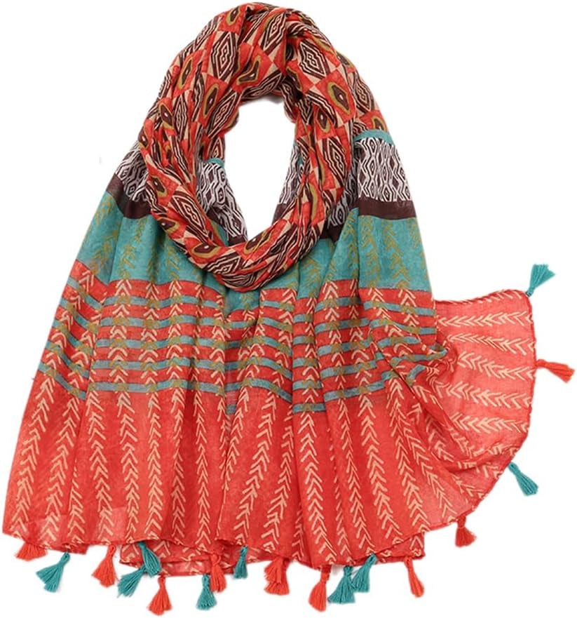 Yeieeo Boho Scarf for Women Lightweight Floral Printed Scarf Fall Winter Fashion Fringed Shawl