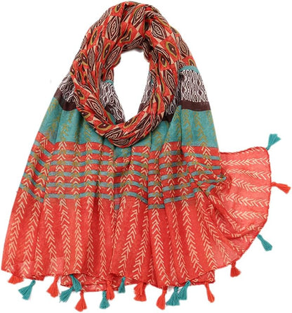 Yeieeo Boho Scarf for Women Lightweight Floral Printed Scarf Fall Winter Fashion Fringed Shawl