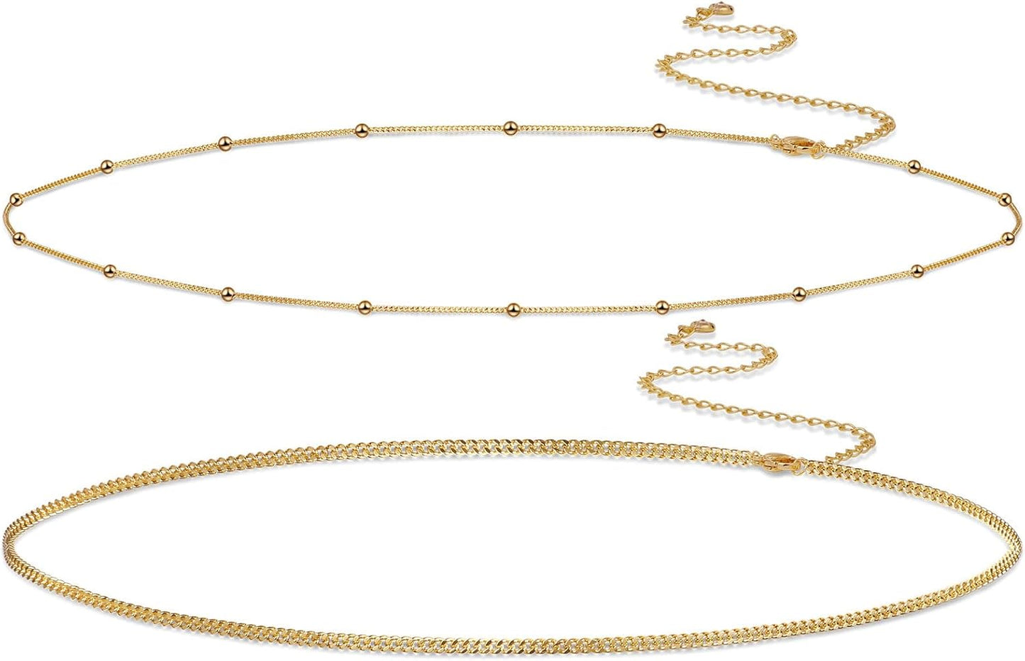 14K Gold/Sterling Silver Plated Waist Chain for Women Waterproof,Body Jewelry Chains Sexy Bikini 2PCS Belly Belt Beach Summer Gift Adjustable 26.5-33Inch