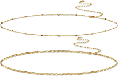 14K Gold/Sterling Silver Plated Waist Chain for Women Waterproof,Body Jewelry Chains Sexy Bikini 2PCS Belly Belt Beach Summer Gift Adjustable 26.5-33Inch