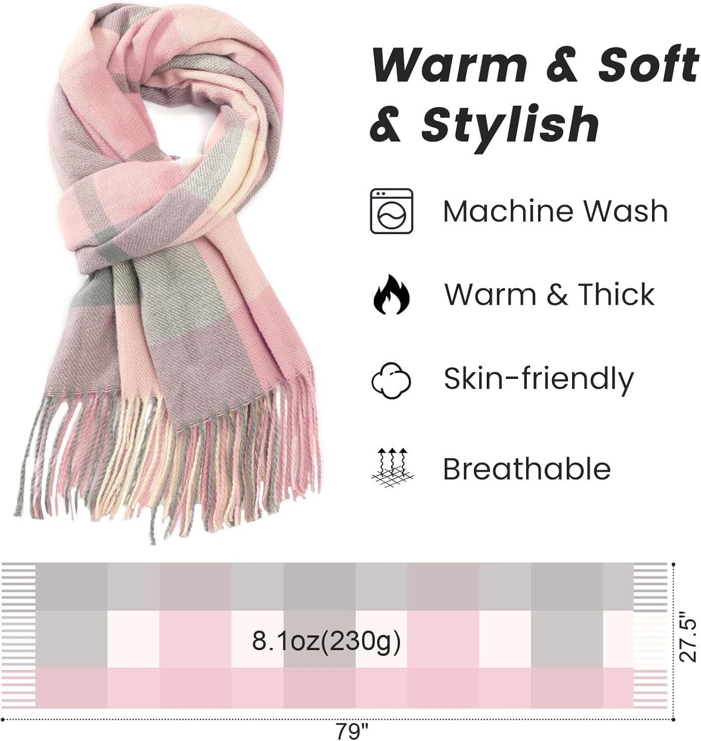 Pleneal Scarf for Women, Womens Winter/Fall Scarf,Long Plaid Shawls and Wraps, Cashmere Feel Blanket Pashmina Scarves