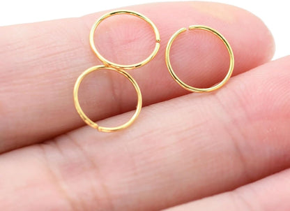 LUCKYJEWUS 14K Gold Nose Rings Hoops for Women 22 Gauge, Small Thin Nose Piercing Jewelry, 3Pcs 8Mm 22G