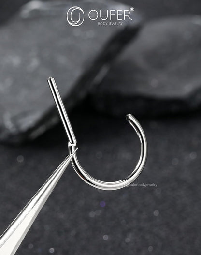 OUFER 2PCS Titanium Nipple Rings, D-Shaped Nipple Piercing Jewelry, 14G Clicker Septum Daith Lightweight Body Piercing Jewelry for Women Men 14MM