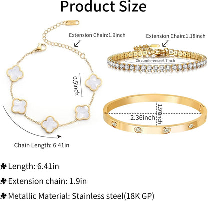 18K Gold Plated Tennis Bracelet Love Bangle Set for Women Stack Bracelets Stainless Steel Bangle Set for Love Trendy Jewelry Gifts for Women