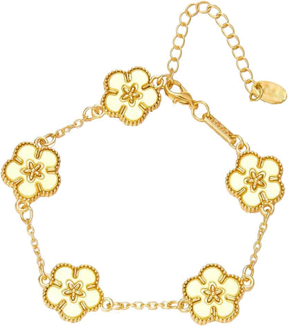 Four Leaf Clover Bracelet for Women Lucky 18K Gold Plated Stackable Jewelry Gift for Women Birthday Gifts for Girlfriend