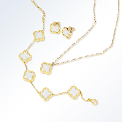 18K Gold Four Leaf Bracelets for Women, Necklace Pendant, Earrings,White Link Bracelet Exquisite Clover Jewelry Sets for Women Gift Christmas