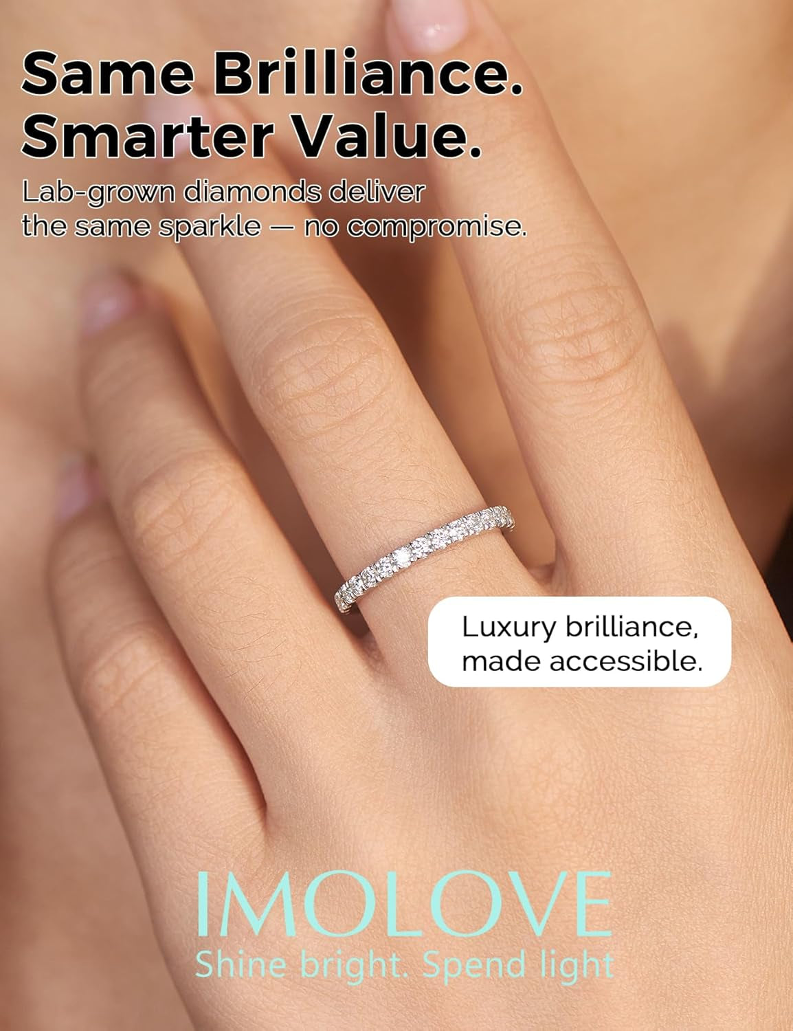 IMOLOVE Lab Grown Diamond Wedding Bands, 0.3-0.42 Carat, Eternity Rings in 18K White Gold & Sterling Silver Size 4-11