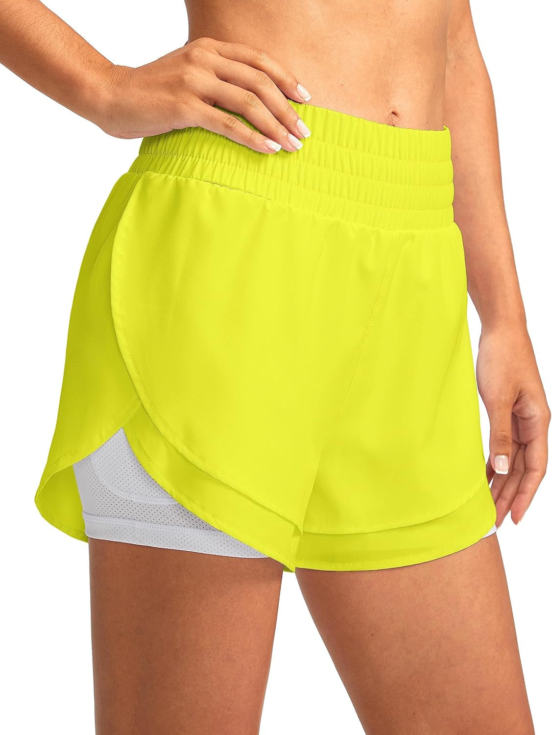 Soothfeel Women'S 2 in 1 Running Shorts High Waisted Athletic Shorts Exercise Gym Workout Shorts for Women with Pockets