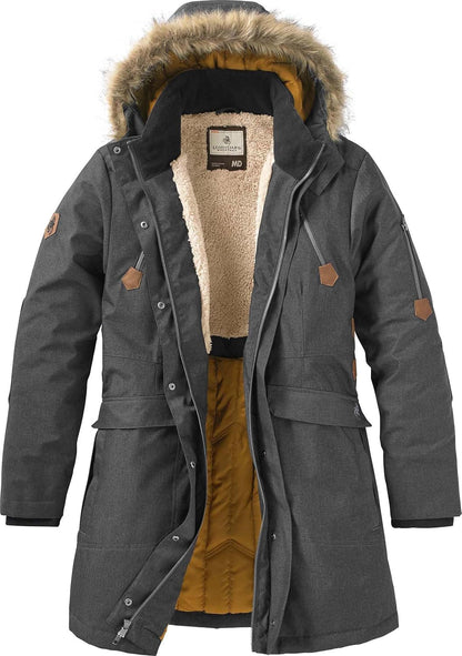 Women's water resistant hooded anorak parka in deep forest green