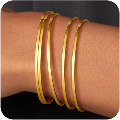 Gold Bangle Bracelet for Women 14K Gold Plated Bracelet Stainless Steel Glossy Stackable Thin round Bangles Bracelets for Women Oval Solid Plain Polished Bracelets Best Jewelry Gifts for Love