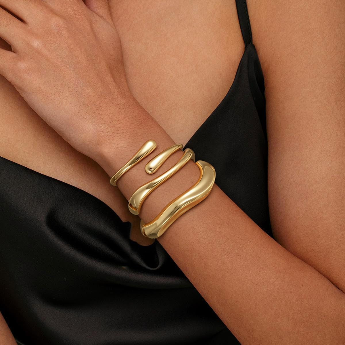 Chunky twist design gold plated bangle bracelets for women
