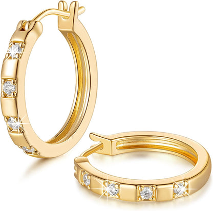 14K Gold Hoop Earrings for Womens Hoops Earrings Small Gold Hoop Earring with Cubic Zirconia Stones 14K Hoops Earring 20/25Mm