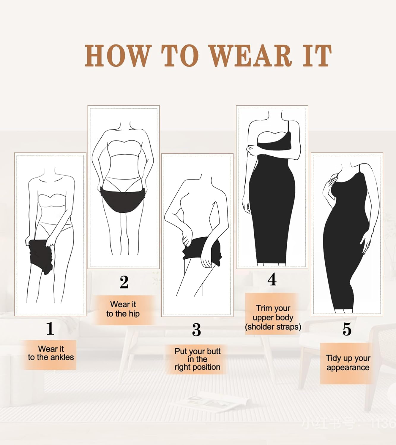 Full slip shapewear dress size and measurement chart