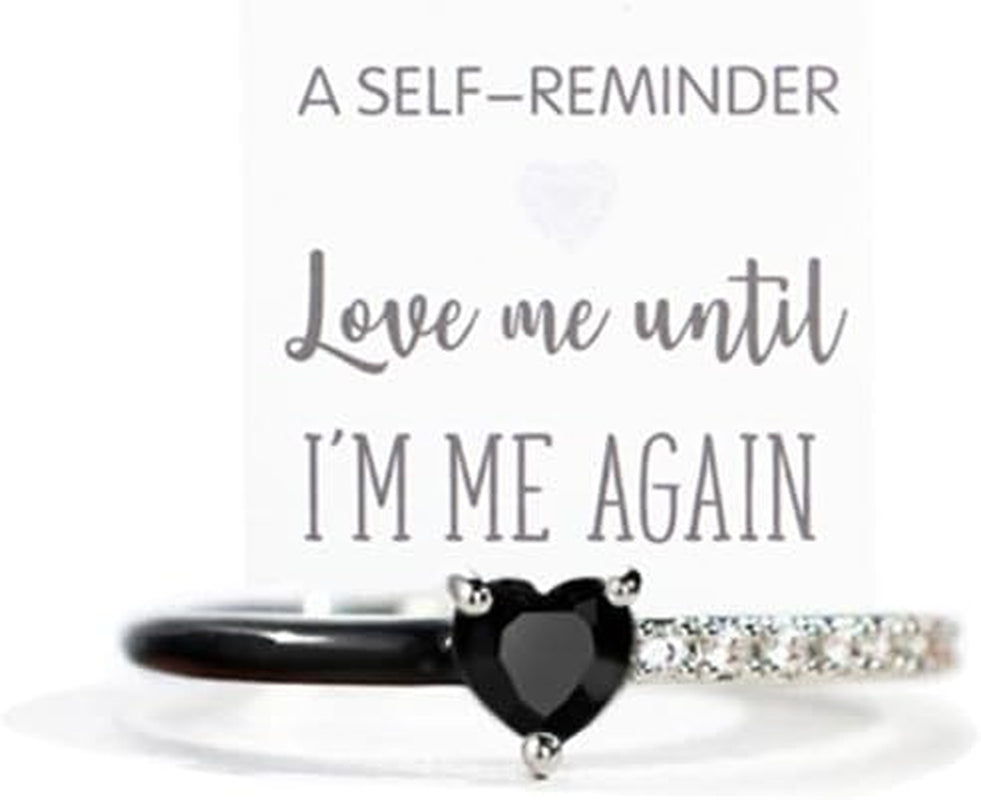 Love me until im me again black heart enamel ring for women