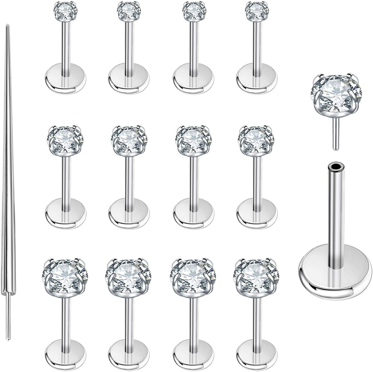 Punktracker 13Pcs 20G/18G/16G Flat Back Earrings Stud 316L Surgical Stainless Steel Threadless Push in Nose Stud Tragus Helix Lip Medusa Piercing Jewelry