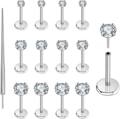 Punktracker 13Pcs 20G/18G/16G Flat Back Earrings Stud 316L Surgical Stainless Steel Threadless Push in Nose Stud Tragus Helix Lip Medusa Piercing Jewelry