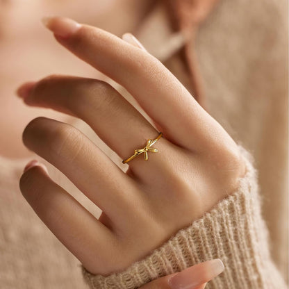 Bow Rings for Women Mother Daughter Friendship Knot Ring 925 Sterling Silver Dainty 14K Gold Plated Promise Rings for Her Birthday Graduation Gifts