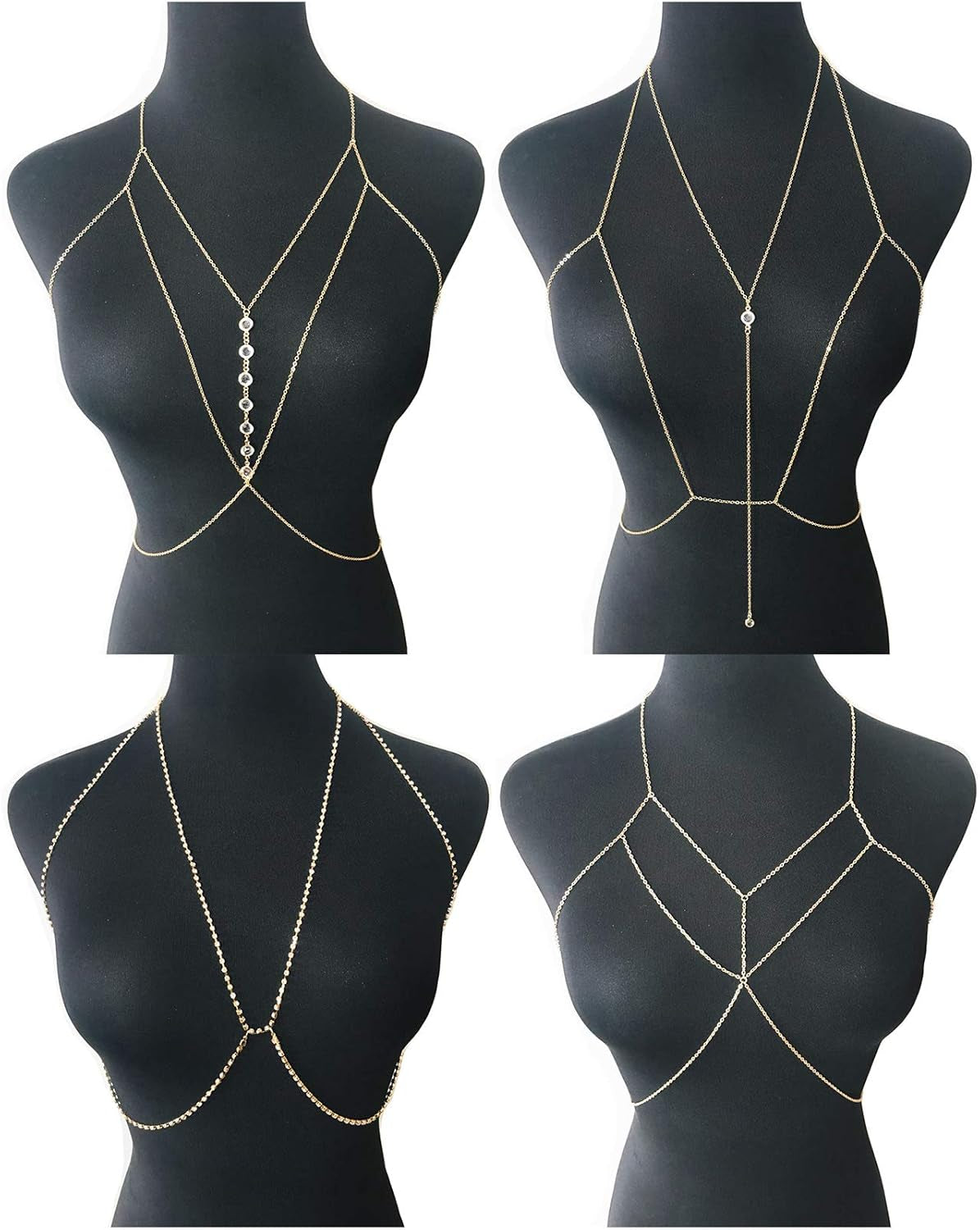 Tornito 4-8Pcs Sexy Body Chain Belly Waist Chain Necklace Summer Beach Bikini Bra Body Jewelry for Women Gold Tone