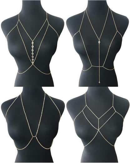 Tornito 4-8Pcs Sexy Body Chain Belly Waist Chain Necklace Summer Beach Bikini Bra Body Jewelry for Women Gold Tone