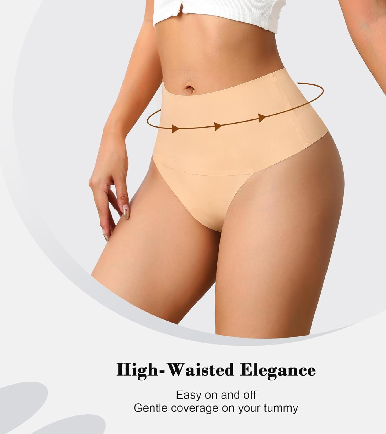 Seamless high waisted thong panty showing no visible seams