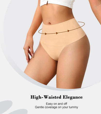 Seamless high waisted thong panty showing no visible seams