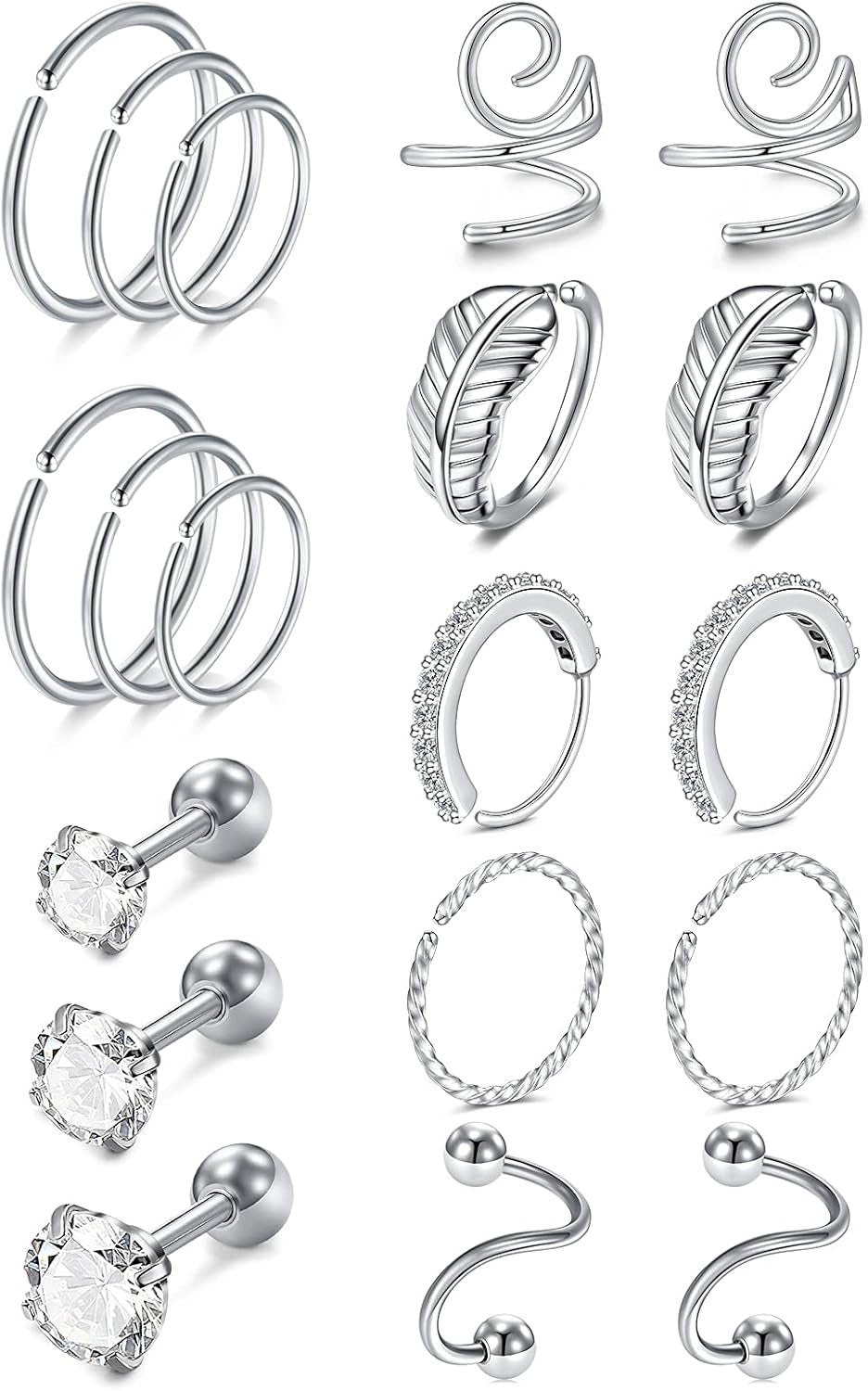 MODRSA 20G 16G Cartilage Earrings for Women Silver Gold Helix Piercing Jewelry Surgical Steel Hypoallergenic Flat Back Earrings Cartilage Hoop for Women Forward Helix Earring Tragus Jewelry Screw Back