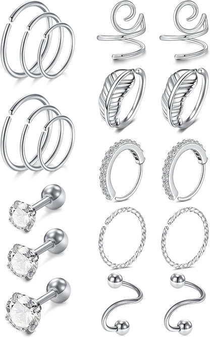 MODRSA 20G 16G Cartilage Earrings for Women Silver Gold Helix Piercing Jewelry Surgical Steel Hypoallergenic Flat Back Earrings Cartilage Hoop for Women Forward Helix Earring Tragus Jewelry Screw Back