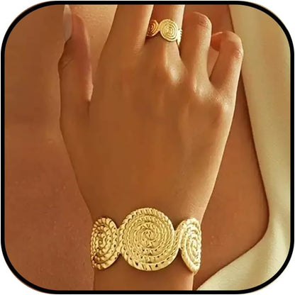 Gold Jewelry Sets for Women Bangle Ring Set Chunky Bangle Bracelet and Ring Statement Jewelry Set for Women