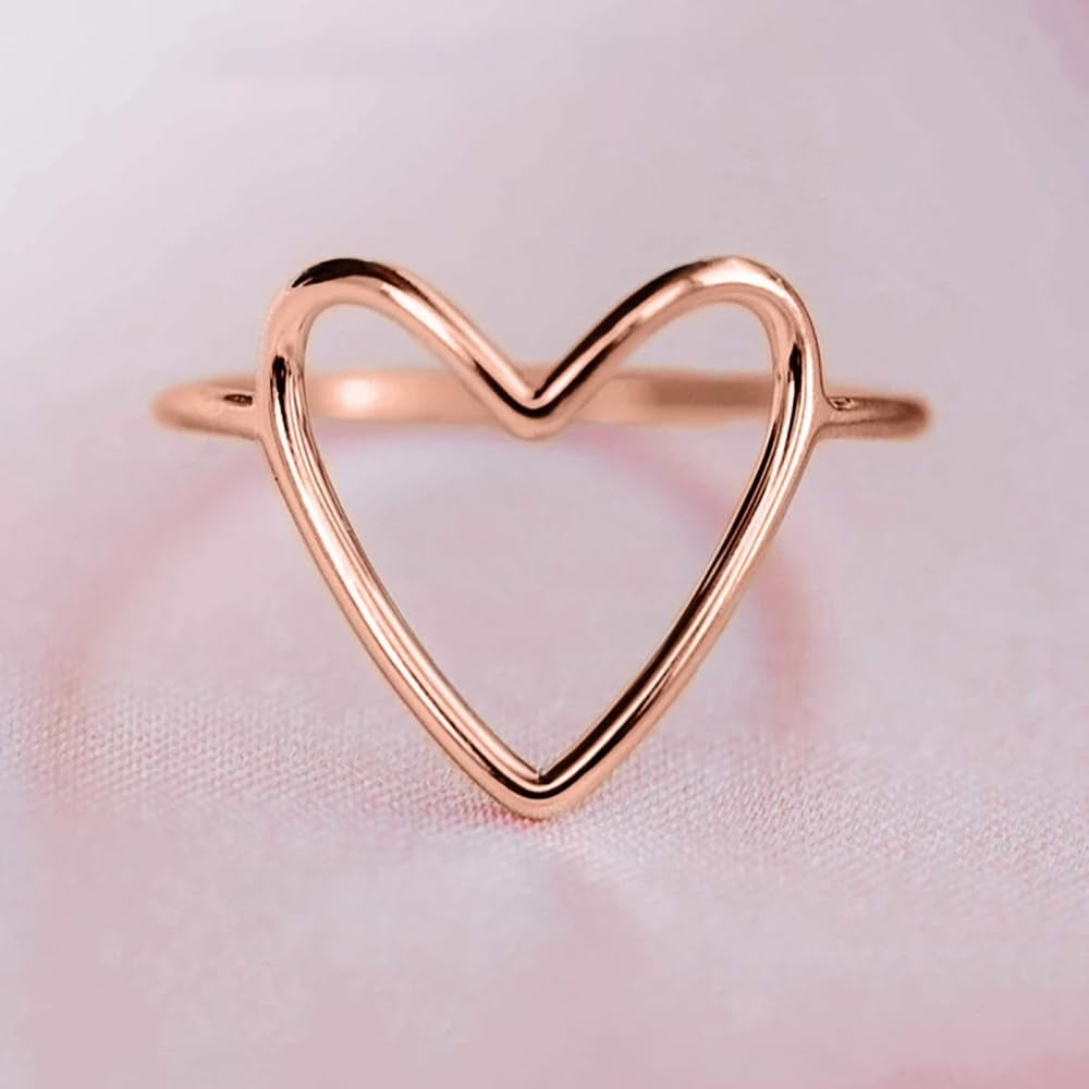 Minimalist hollow heart ring for women showing modern simple design aesthetic