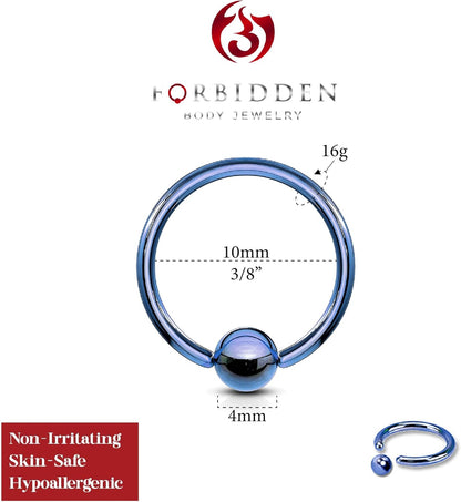 Forbidden Body Jewelry 16G 3/8 Inch Surgical Steel Blue IP Plated Captive Bead Hoop Ring
