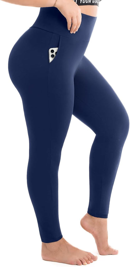 Woman doing yoga in comfortable high-waisted plus size leggings