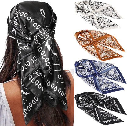 AWAYTR 35” Satin Large Square Head Scarves - 4PCS Silk like Neck Scarf Hair Sleeping Wraps Satin Silk Scarfs for Women