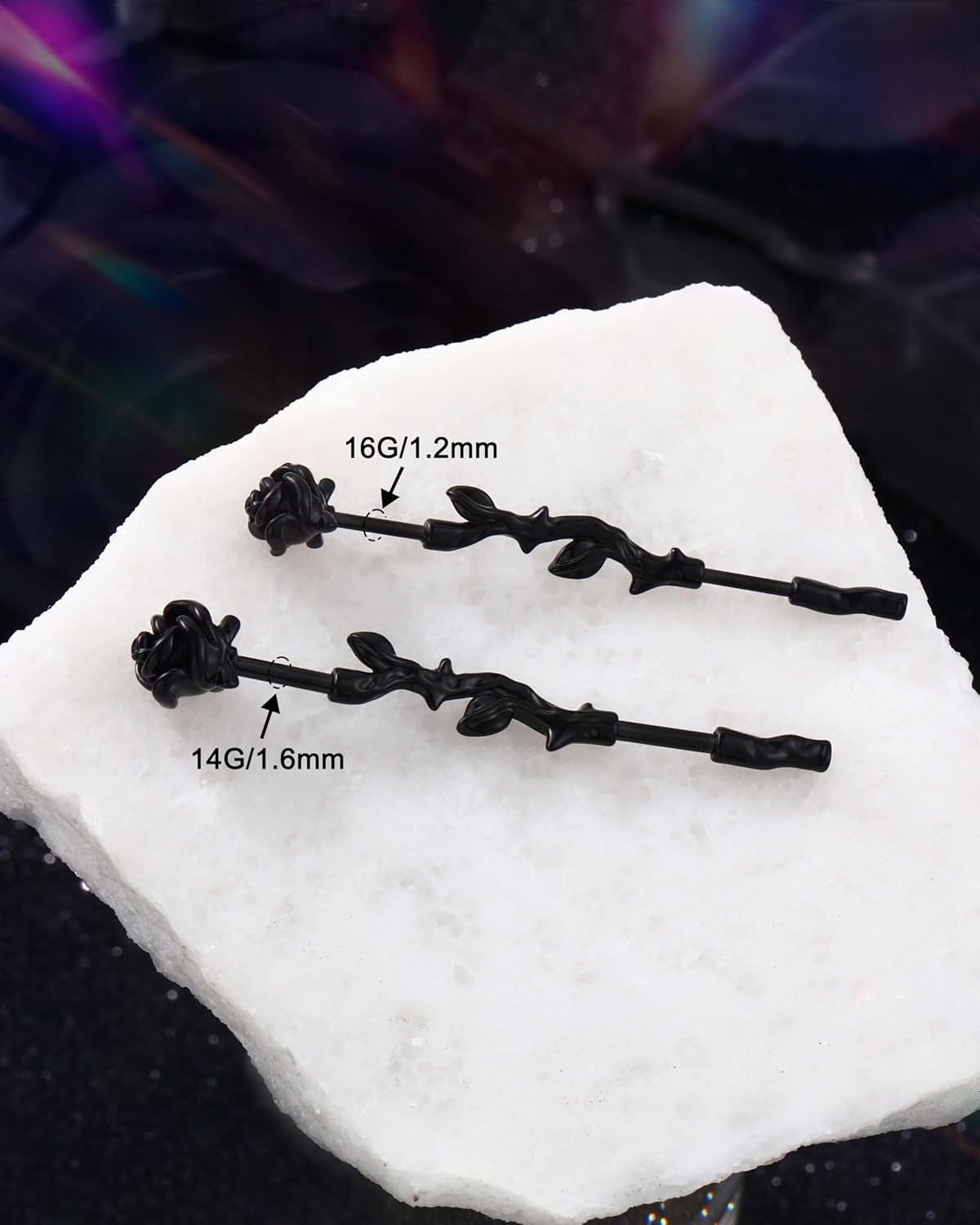 Jewseen Rose Industrial Ring Flower Industrial Barbell Surgical Steel Industrial Piercing Jewelry 14G 16G Cartilage Earring Long Straight Bar for Women Men