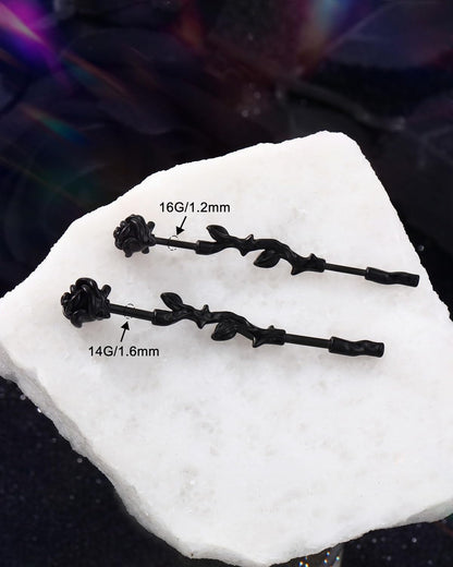 Jewseen Rose Industrial Ring Flower Industrial Barbell Surgical Steel Industrial Piercing Jewelry 14G 16G Cartilage Earring Long Straight Bar for Women Men