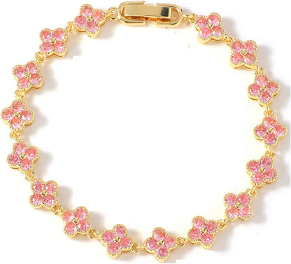 18K Gold-Plated Mother of Pearl Enamel, Adjustable Clover Lucky Bracelet for Women