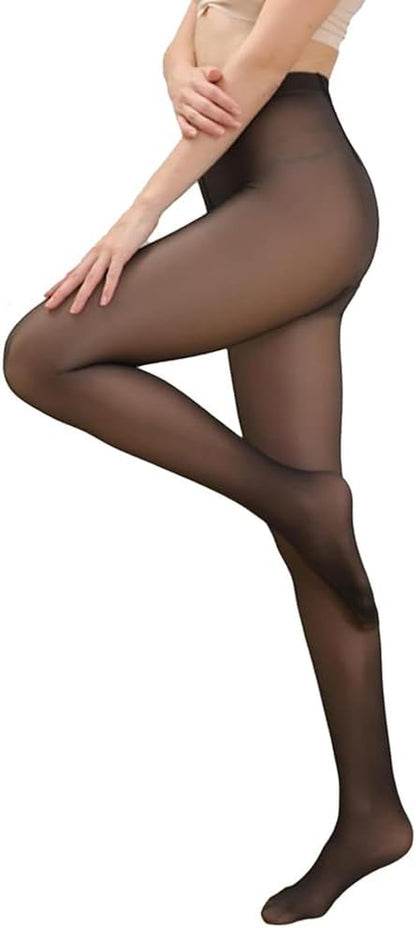 Fleece lined tights high waist fake translucent thermal pantyhose