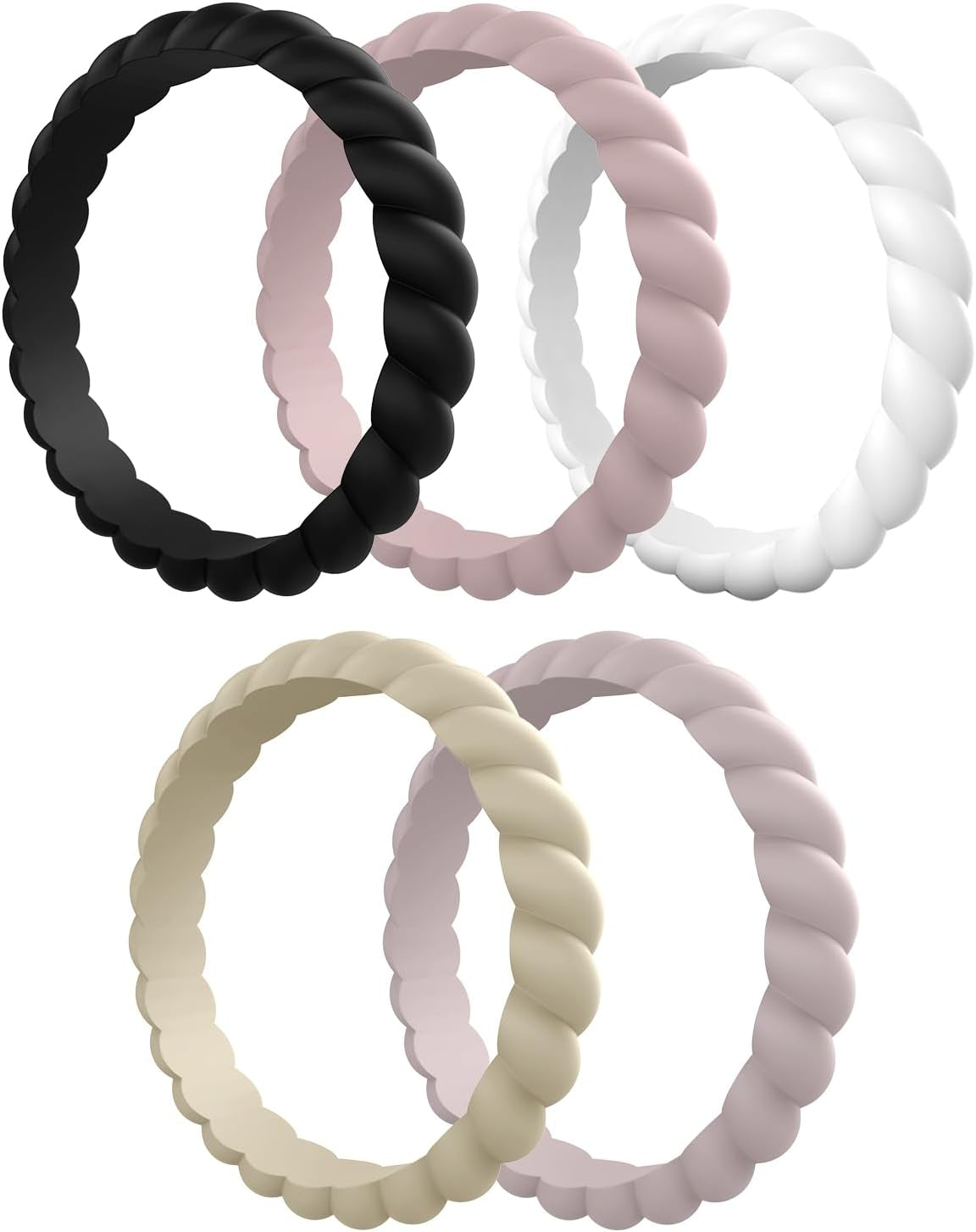 Egnaro Silicone Wedding Ring for Women,Thin and Stackble Braided Rubber Wedding Bands,No-Toxic,Skin Safe