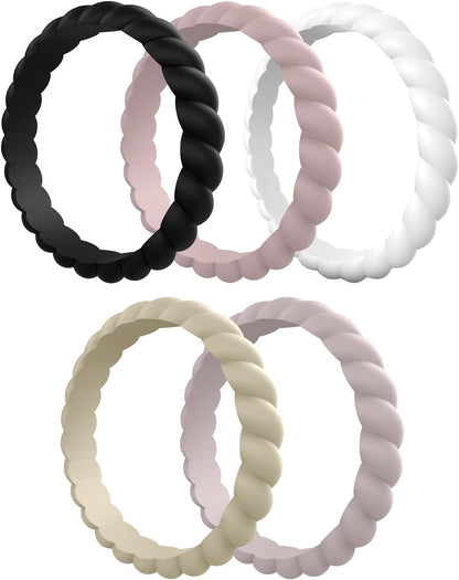 Egnaro Silicone Wedding Ring for Women,Thin and Stackble Braided Rubber Wedding Bands,No-Toxic,Skin Safe