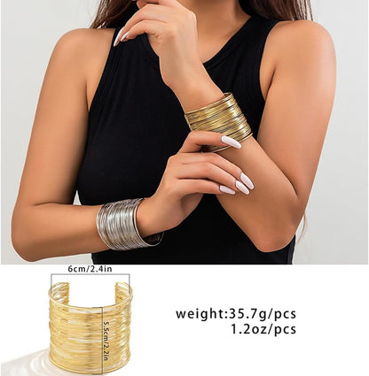 3PCS Chunky Gold Cuff Bracelets for Women Gold Statement Bangle Bracelets Set Arm Cuff Upper Arm Punk Jewelry