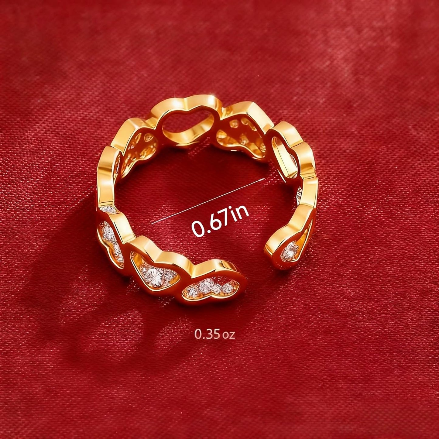Cubic zirconia gold heart ring non-tarnish copper base