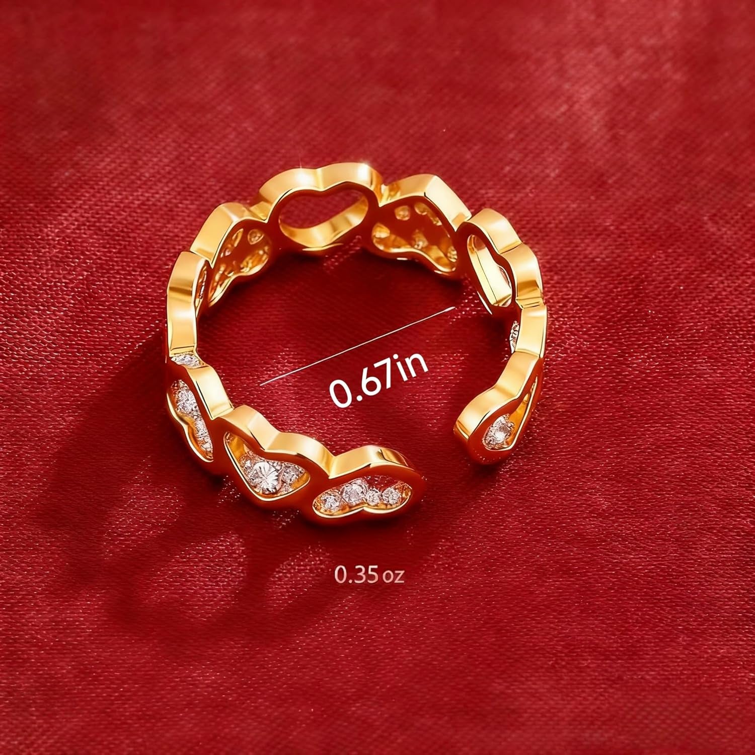 Cubic zirconia gold heart ring non-tarnish copper base