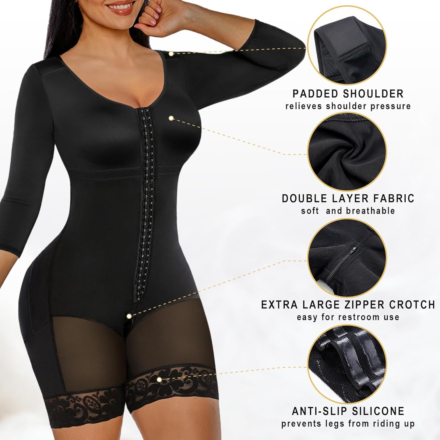 Close-up of zipper crotch detail on SHAPERX fajas shapewear