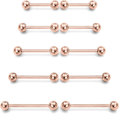 Prjndjw 14G Surgical Steel Straight Barbell - Tongue & Nipple Rings for Women & Men - Length 12MM, 14MM, 16MM, 18MM, 22Mm - Piercing Jewelry