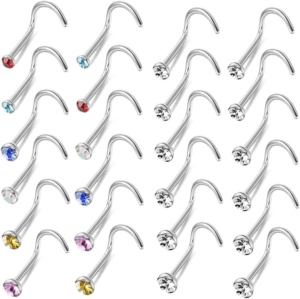Cute Nose Rings for Women, Surgical Stainless Steel Nose Studs Women Men 20G Small Nose Rings Bone Studs, Hypoallergenic Real Nose Piercings Body Jewelry Bulk Unique Tiny