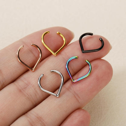 Stainless Steel Fake Nose Rings 18G Non Piercing Clip-On Fake Faux Septum Hypoallergenic Fake Cartilage Earring Clicker Nose Hoop Ring Piercings Jewelry for Women Men