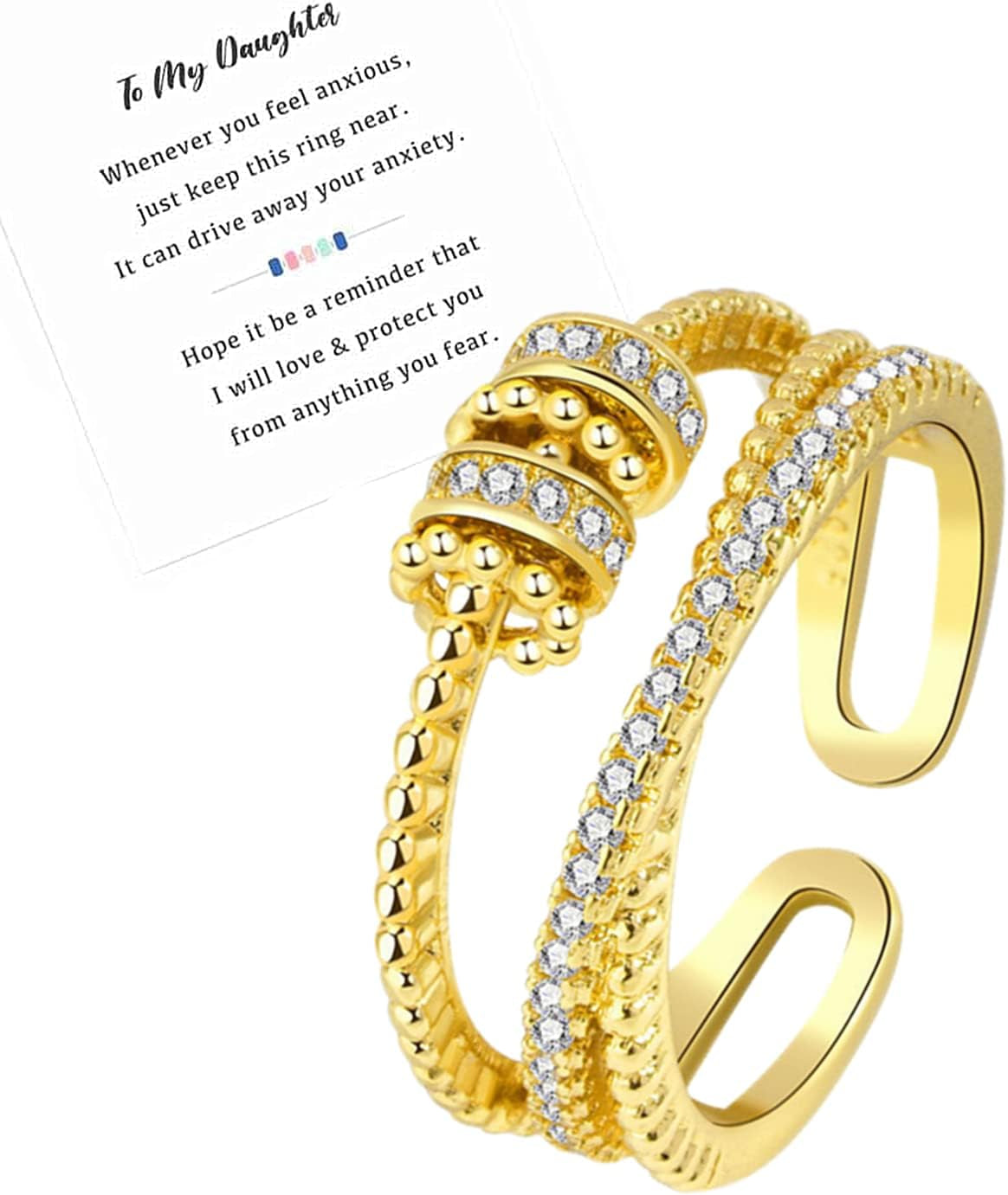 Spinner beads anxiety ring in premium gold plating